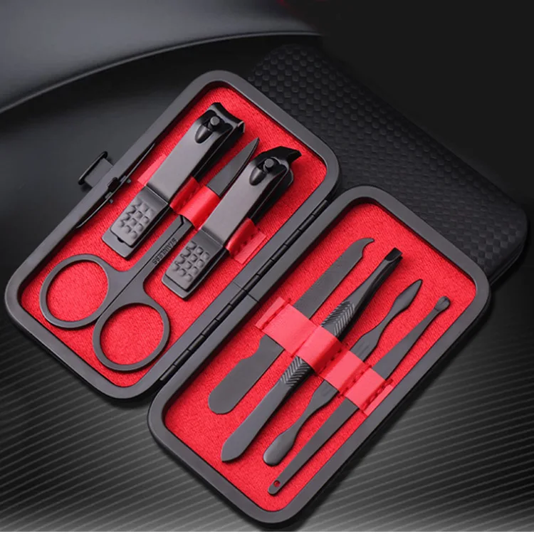 

Black nail scissors 7 pieces set manicure knife nail pliers beauty nail seven tools gift custom logo