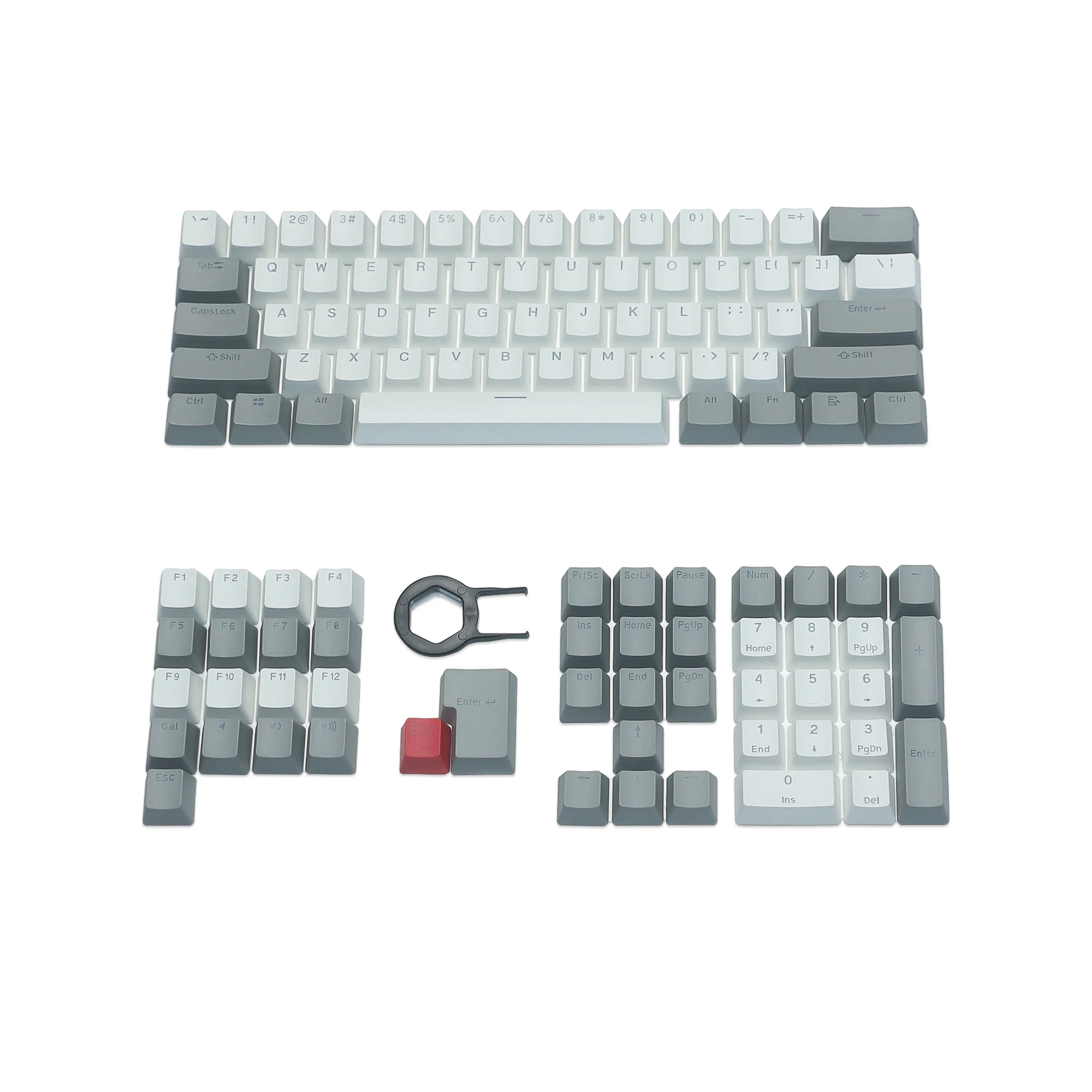 

Колпачки для клавиш PBT с подсветкой, серые и белые колпачки для клавиш Cherry MX Doubleshot OEM Profile для механической клавиатуры с переключателем ANSI 61 87 ...