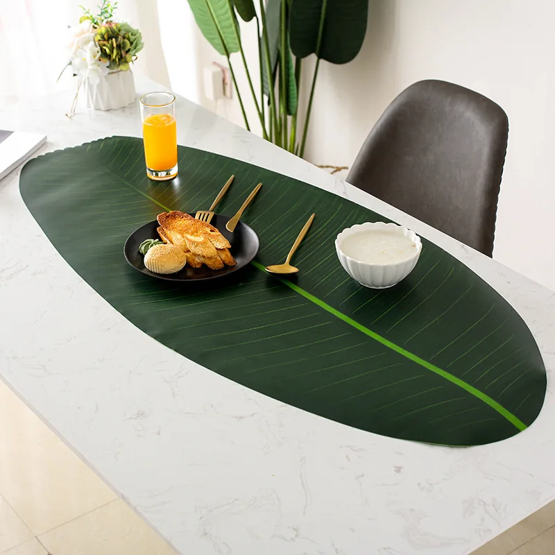 

106x46cm Oversize EVA Leaf Table Mat Tropical Rainforest Banana Leaf Placemat Coaster Tablecloth Waterproof Oilproof Cup Mats