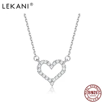 lekani genuine 925 sterling silver necklaces for women shiny 5a cubic zirconia cute heart necklace pendants silver 925 jewelry