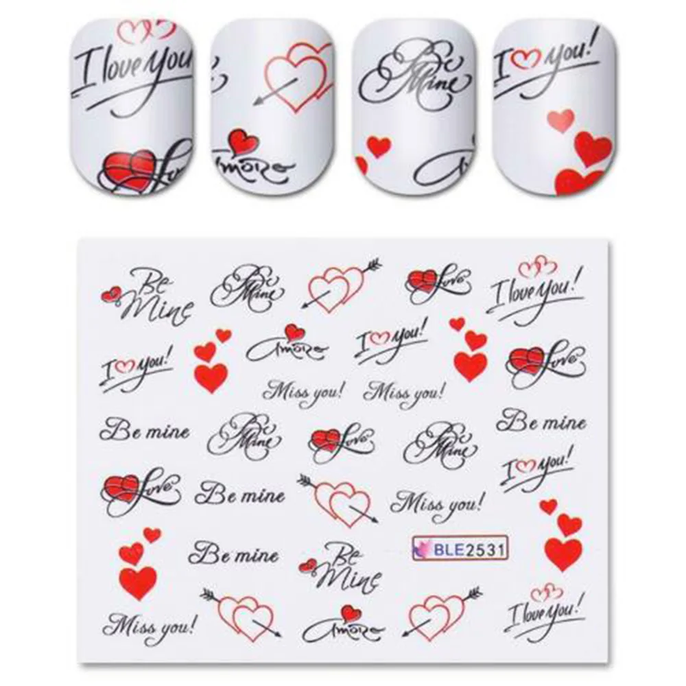 Новый дизайн наклейки на День святого Валентина для дизайна ногтей вода красота
