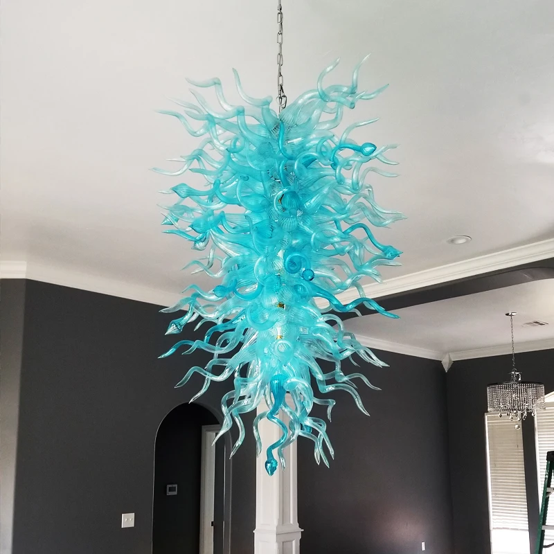 

Hand-blown Glass Crystal Chandelier Sky Blue W80xH135CMLED Art Pendant Light Indoor Lustre Hotel Hall/Parlor Decoration