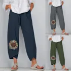 Летние женские брюки из хлопка и льна, широкие брюки с вышивкой, женские модные повседневные свободные брюки, женская одежда 2021 #60