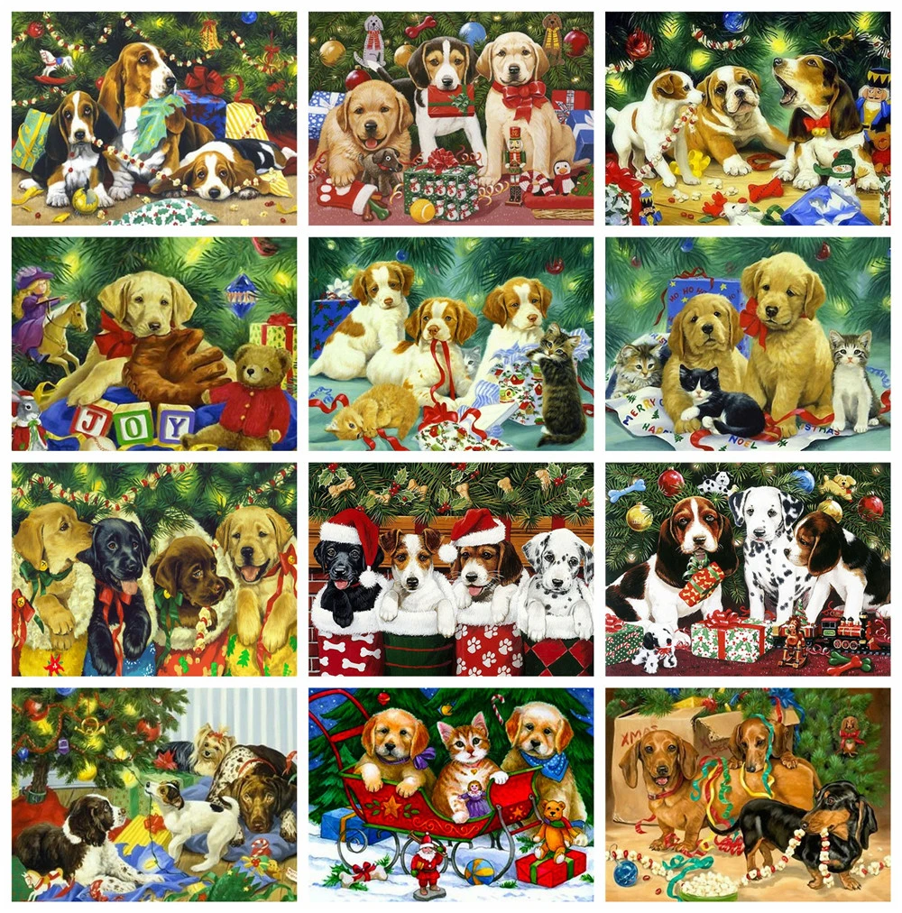 

HUACAN 5D DIY Diamond Painting Christmas Dog Picture Of Rhinestone Diamond Embroidery Animal Mosaic Handmade Gift