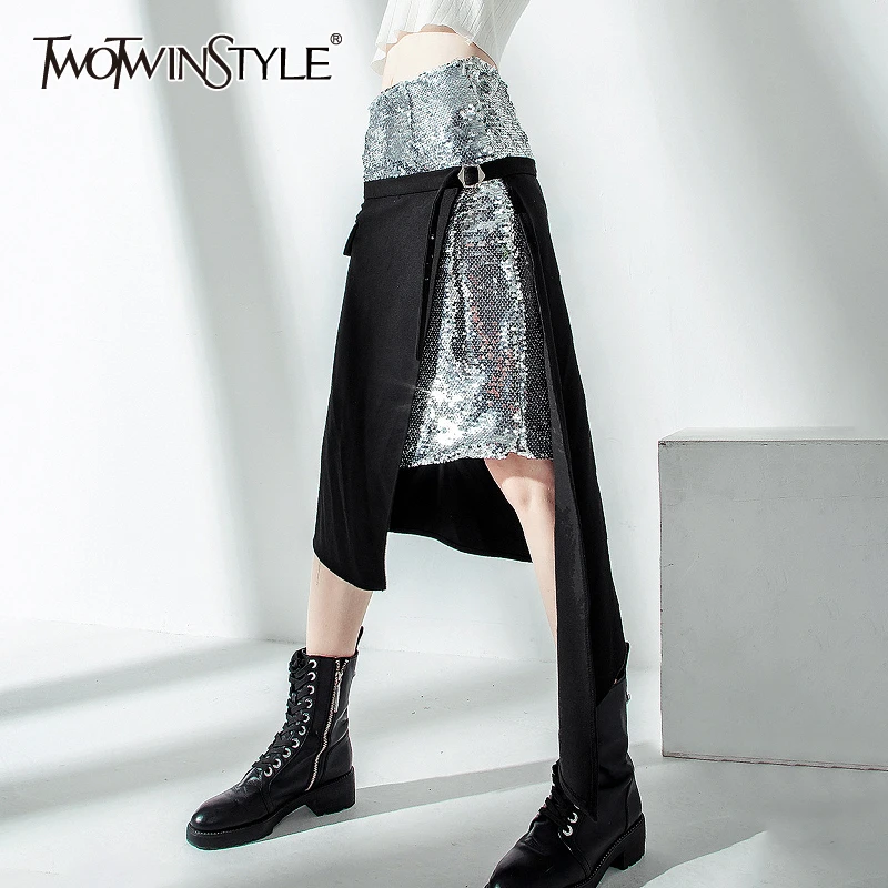 Женская Асимметричная юбка TWOTWINSTYLE разноцветная миди с блестками и высокой