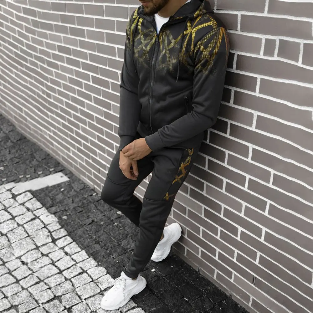 

2022 Men's Sets Trend Gradient Stripe Zipper Hooded Sports Sweater Spring New Casual Hoodies Jacket Sweatpants Male Pants