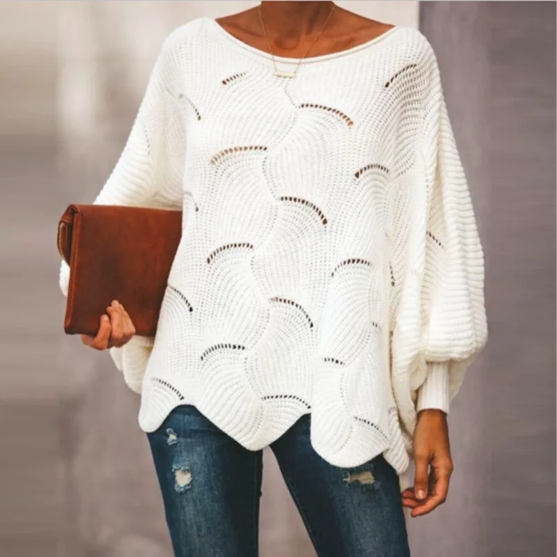 

Fashion Women Autumn Winter Sweaters Hollow Out Design Female Pullover O-Neck Long Sleeve Solid Color Casual Loose Knitted Tops