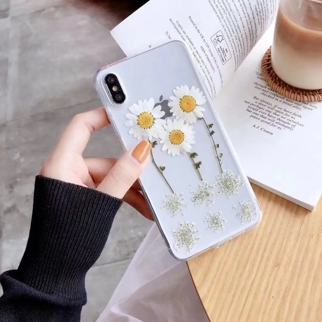 Натуральные высушенные цветы ручной работы Телефон чехол для iPhone 6 6S 7 8 plus Золотая