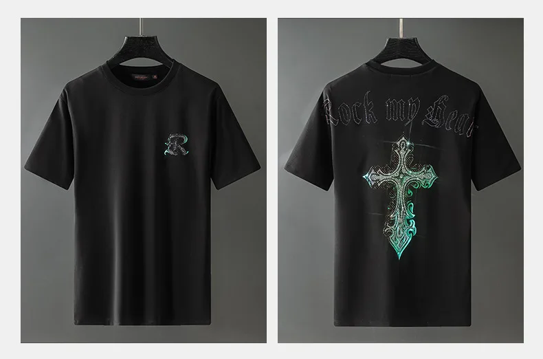 

New summer 2021 cross dazzle blazed hot drill round neck loose short sleeve T-shirt