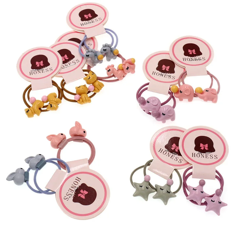 

2Pcs/Set Cartoon Rabbit Giraffe Hair Bands Cute Animal Elastic Rubber Bands Girls Acrylic Star Headbands Children Headwear Set