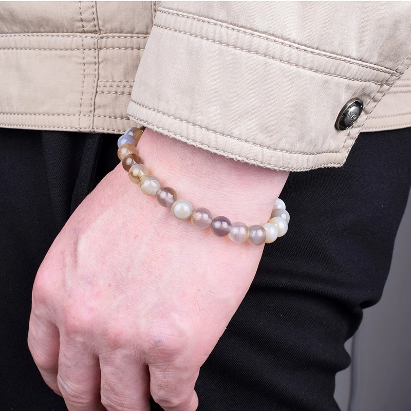 

Natural Agates Onyx Bracelet for Women Round Stone Bangles & Bracelets Men Brown Stripe Ethnic Rosary Energy Bead Prayer Jewelry