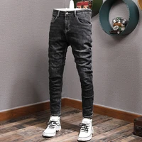 newly designer fashion men jeans high quality black color elastic slim fit vintage jeans men korean style casual denim pants