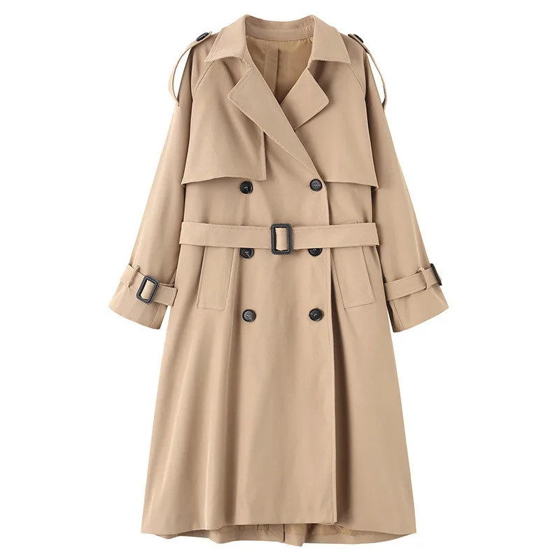 

Модная ветровка Женская средней длины весна-осень 2021 Новый стиль корейский свободный ретро Британский длинный тренчкот цвета хаки f1007