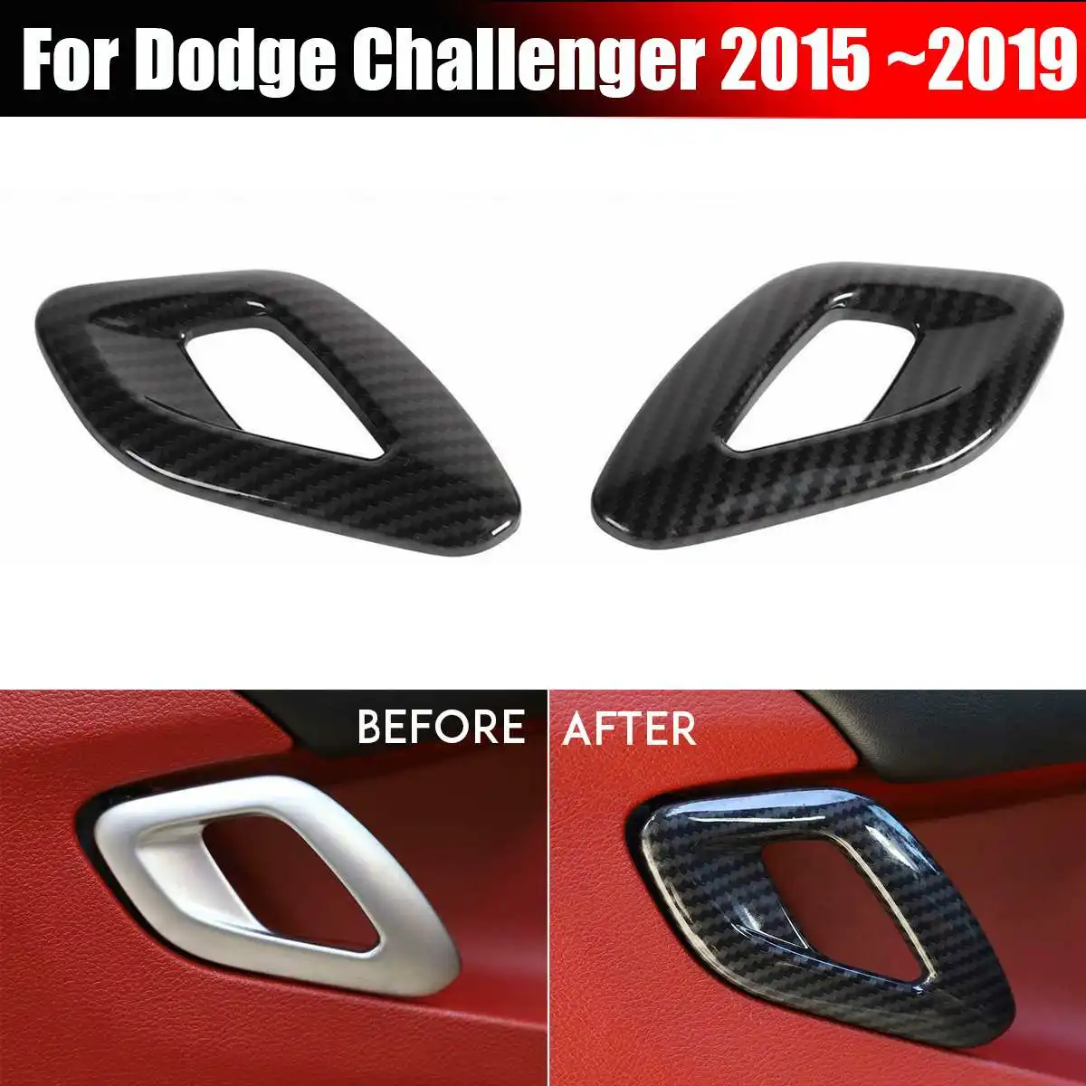 

1 Pair Carbon Fiber Style ABS Inner Door Handle Cover Trim for Dodge Challenger 2015 2016 2017 2018 2019 Interior Mouldings