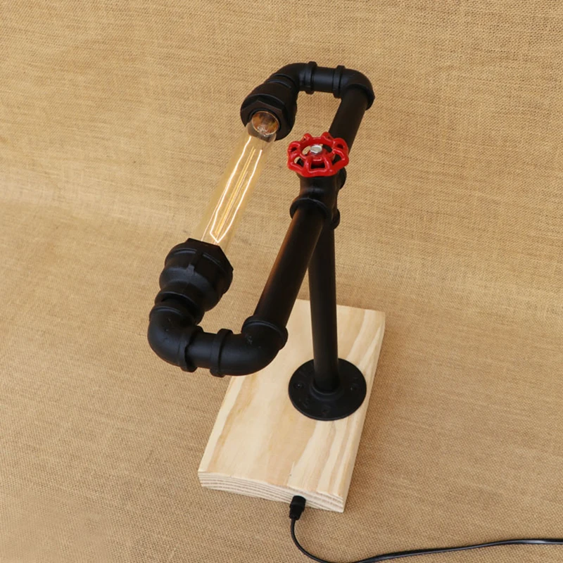 Современная промышленная деревянная настольная лампа с паровой трубкой в стиле