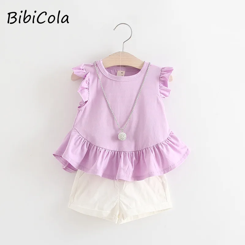 Летний спортивный костюм для девочек BibiCola корейский комплект из двух предметов: