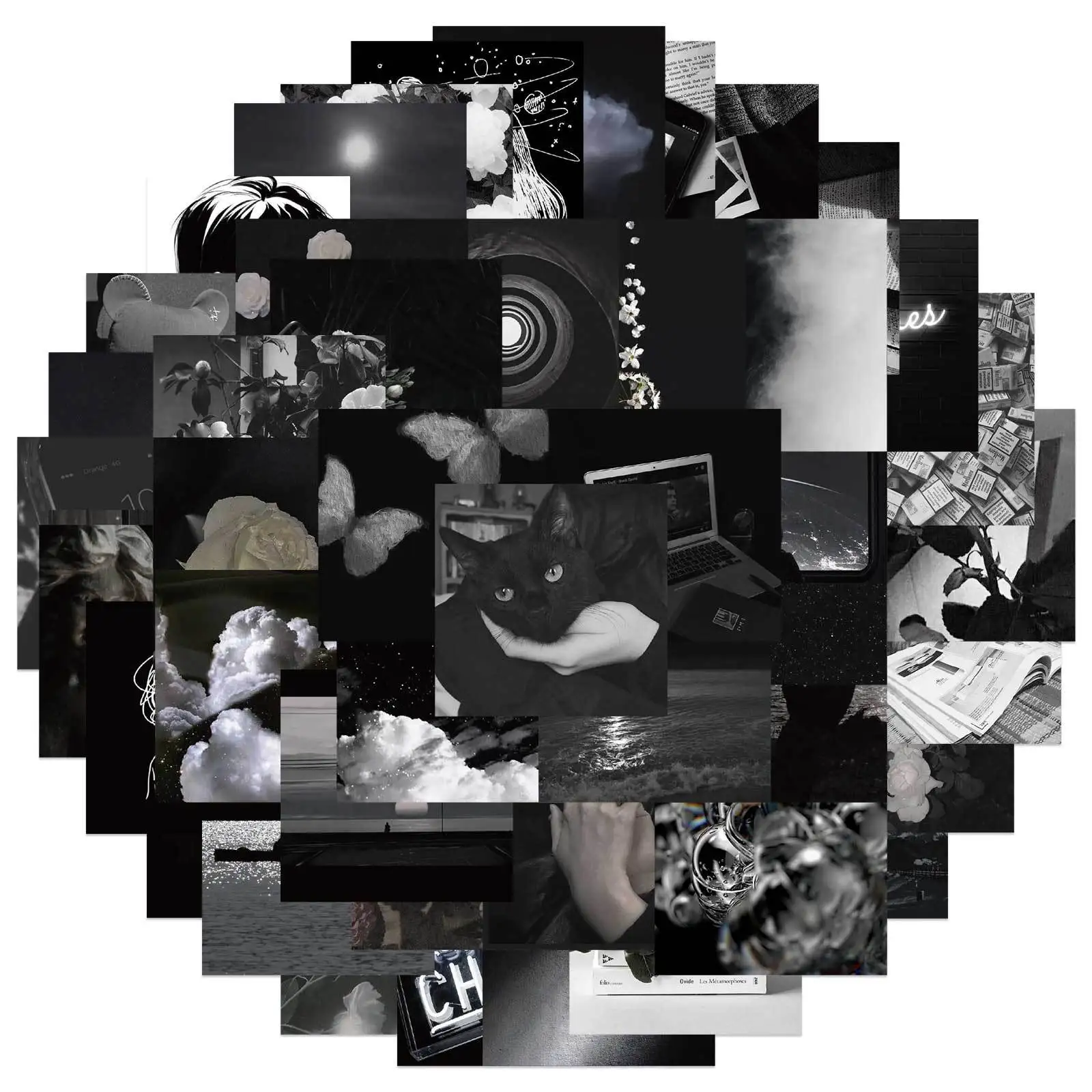 

10 / 30 / 50pcs Ins Black White Wind Sticker Personalized Decoration Luggage Compartment Notebook Waterproof Sticker Wholesale