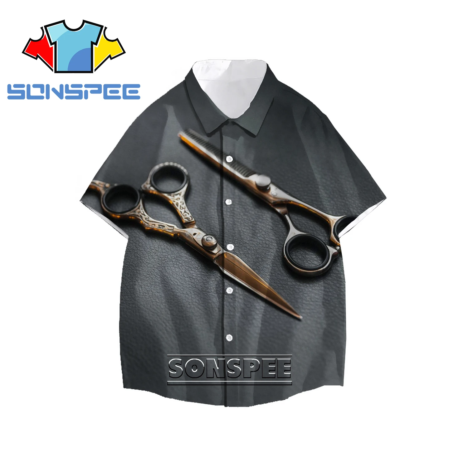 

SONSPEE 3D Print Scissors tool Hawaiian Harajuku Shirt Men Women Cool Oversize Shirt Fashion Tropical Beach Casual Short Sleeves