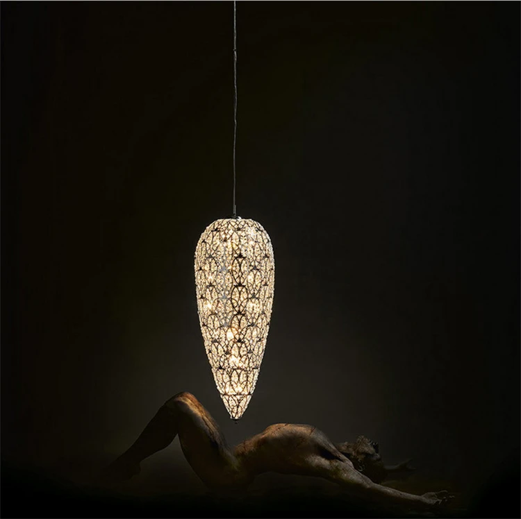 Modern Design Family Life Interior Lighting Fixture Crystal Beads Mounted Egg Shape Pendant Lamp Silver Frame For Tearoom | Лампы и