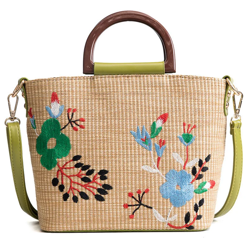 

Straw bag female 2021 summer new embroidered woven portable female bag fashion portable flower one-shoulder diagonal bag