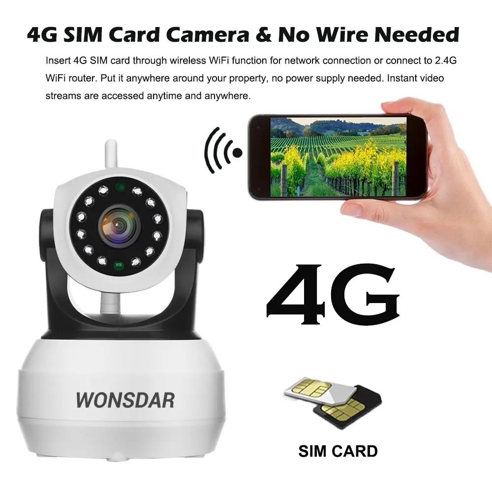 Wonsdar 4G камера сим-карта 3g IP wifi камера 1080P 2MP HD ночного видения безопасности наблюдения FDD LTE Netowrk по всему миру CamHi