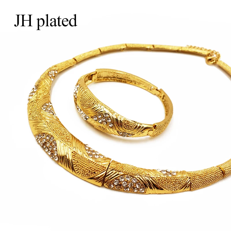 JHplated Новинка Дубай Модные Ювелирные наборы Африканский Золотой цвет свадебные подарки вечерние для женщин браслет ожерелье серьги кольцо