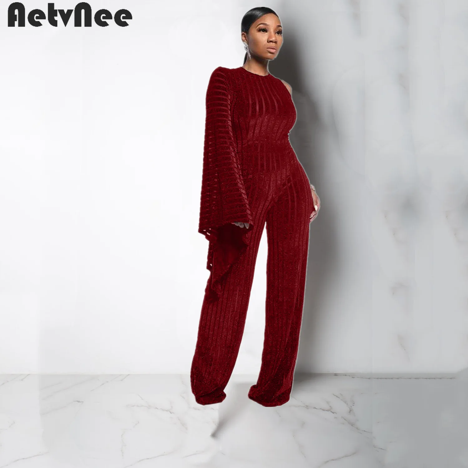 

Женский вельветовый комбинезон AetvNee, Осенний прозрачный комбинезон с рукавами «летучая мышь» и широкими штанинами, 2021