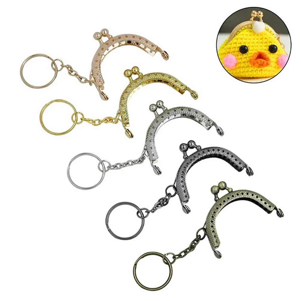

Metal Coin Purse Bag Frame with Chain U Shape Arch Frame Kiss Clasp Lock DIY Craft Wallet Accessories 5cm
