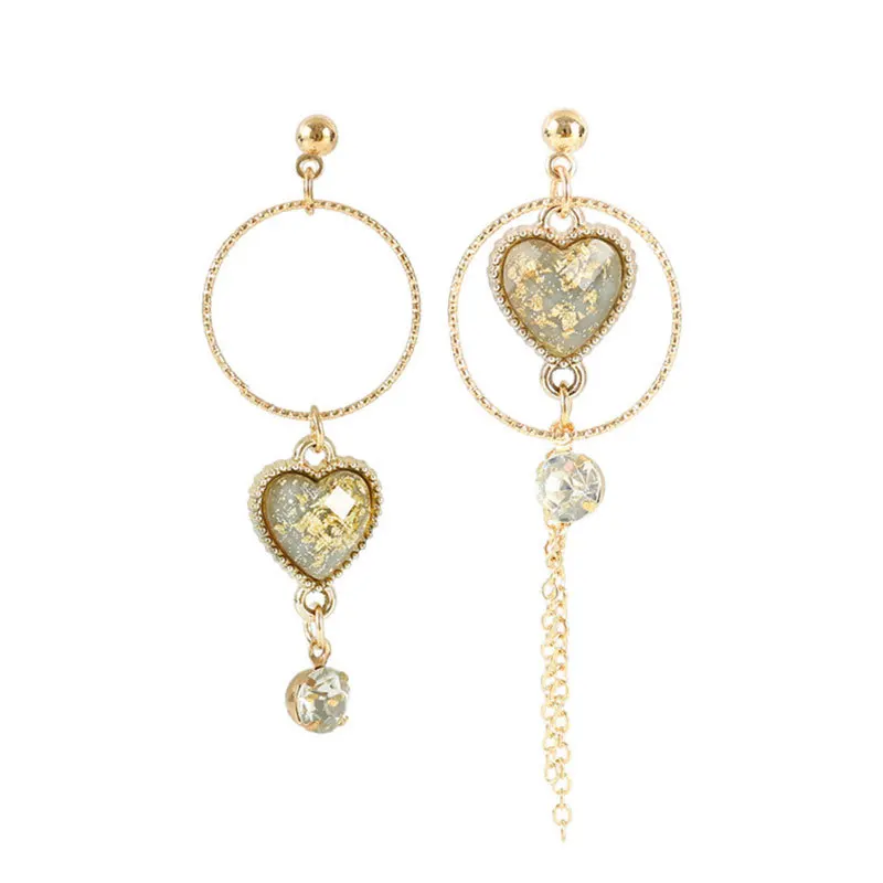 Асимметричные серьги длинные кисточки круг с украшением в виде кристаллов