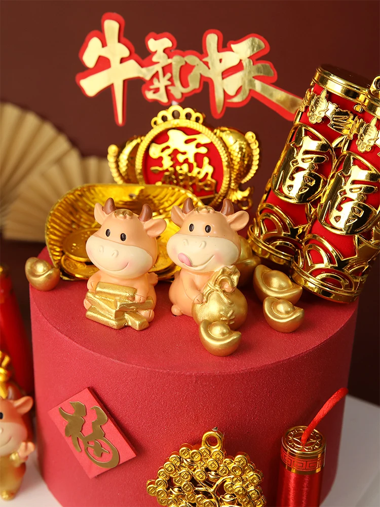 2021 креативный Топпер для торта с Новым годом корова ребенок Мультяшные подарки