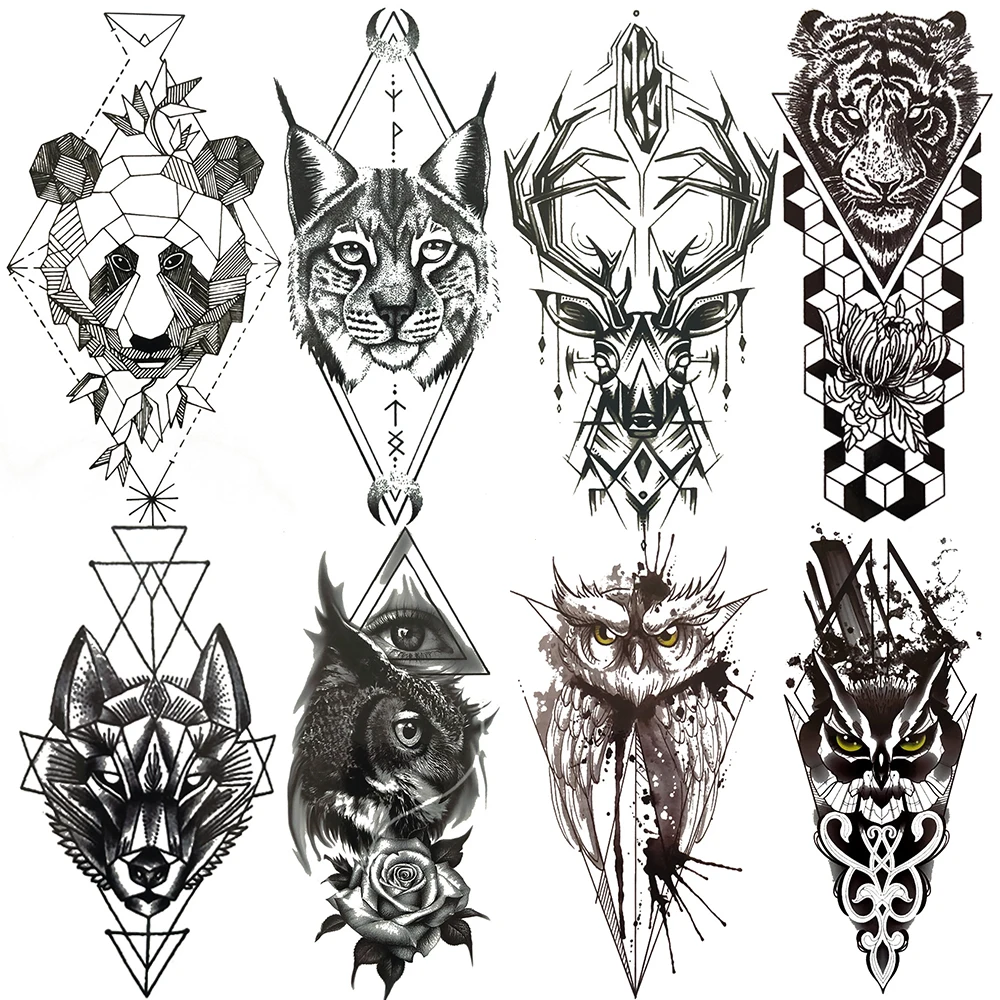 Искусственная временная татуировка с геометрическим рисунком панды для женщин и