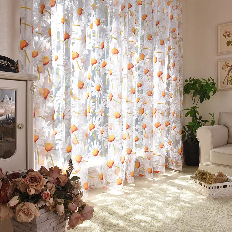

Sun Flower Tulle Curtains for Living Room Bedroom Kitchen Yellow Floral Voile Sheer Curtains for Window Treatment Drapes Blinds