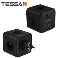 tessan europe black usb wall socket with 3 ac outlets100 250v 3 usb ports 5v2 4a onoff switch power strip charger adapter