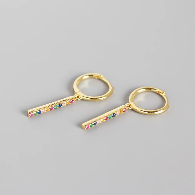 

WTLTC 925 Sterling Sliver Drop Bar Hoop Earrings for Women Colorful Rhinestones Hoops Earrings Minmal Helix Cartilage Earrings