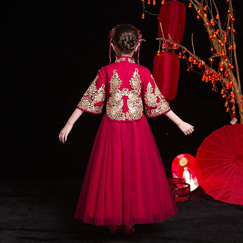 Winter Girl Red Modified Cheongsam New Year'S Dress Children'S Chinese Style Tang Suit Little Girls Han Costume Garment |