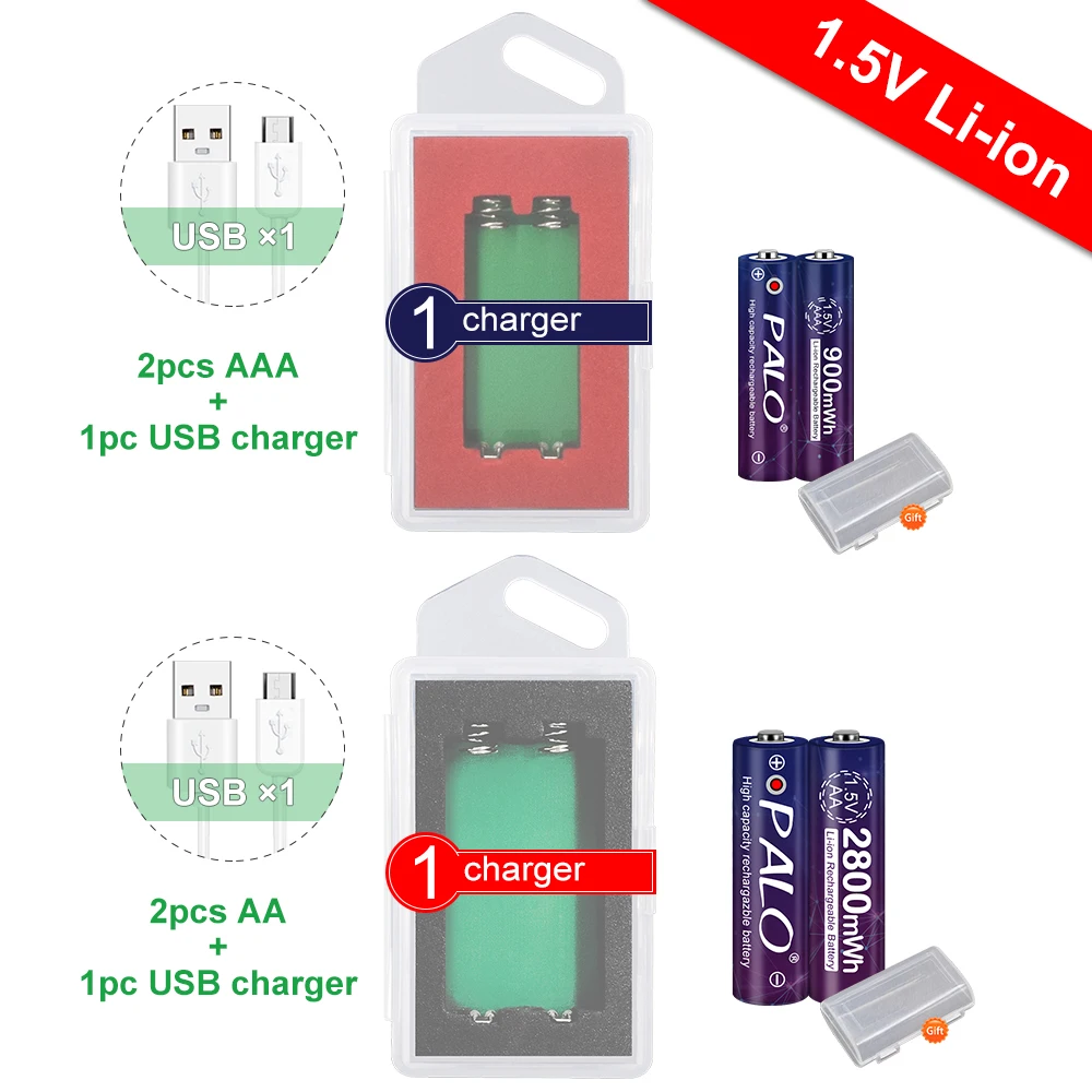 PALO оригинальная перезаряжаемая литий ионная батарея AA 1 5 V + AAA аккумуляторная