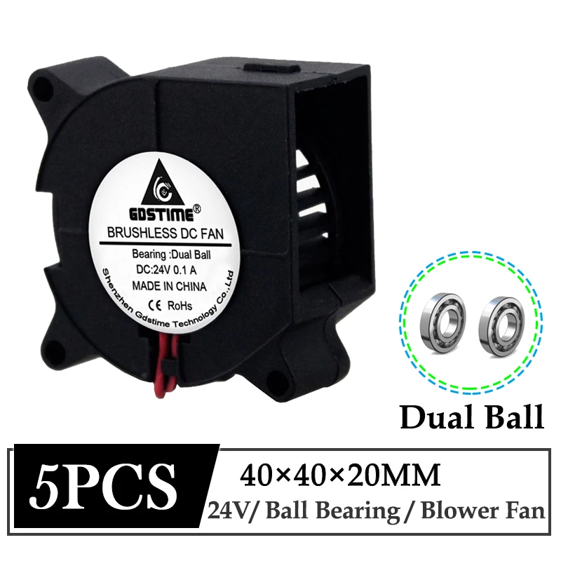 5 шт./лот Gdstime DC 24 в 40 мм 40 мм x 20 мм двойной шариковый подшипник 3D принтер вентилятор 4 см 40x40x20 мм турбо вентилятор