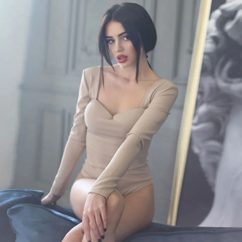 

Sexy Women's Long Sleeve Shirt Long Sleeve Romper Jumpsuit Bodysuit Stretch Leotard Top Blouse