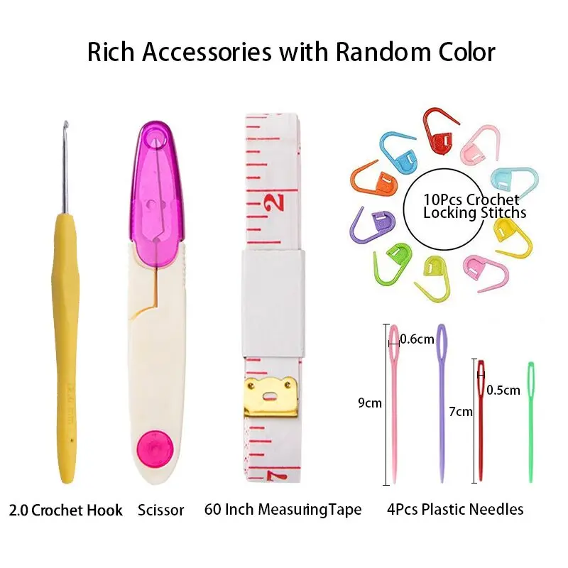 MIUSIE 35Pcs/80cm 2-10mm Multicolor Soft Tube Carbonized Bamboo Circular Crochet Knitting Needles Set with 5 Kind of Accessories | Дом и сад