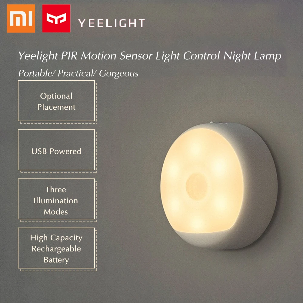 Yeelight 6LED PIR датчик движения ночная лампа с питанием от USB управляемый индукционный светильник для человеческого тела чувствительный лунный wc светильник для Xiaomi