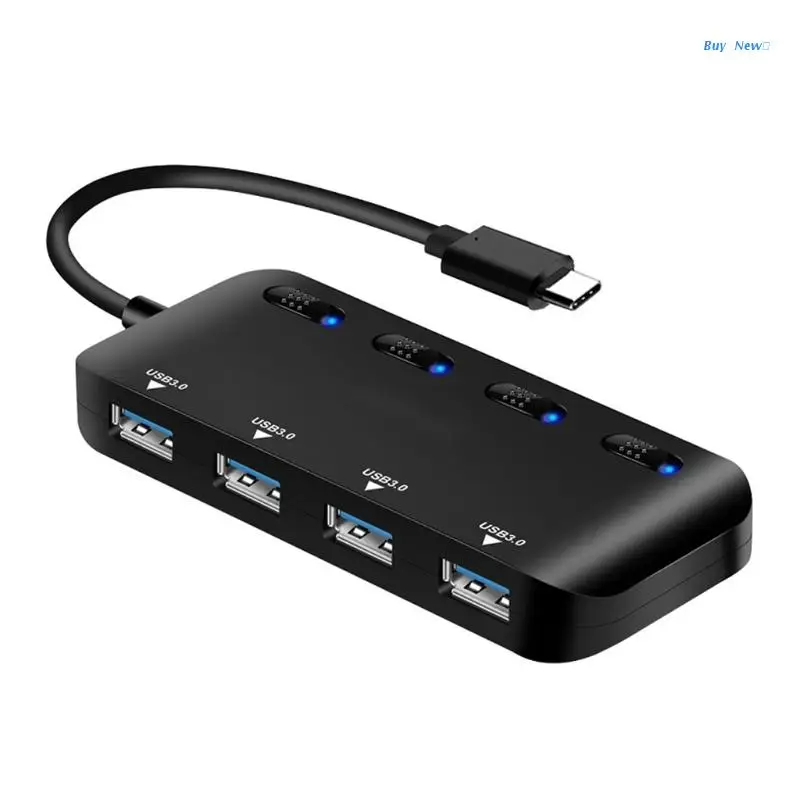

20CE 4 Port Micro USB Hub With Power Adapter Hub High Speed 5Gbps USB3.0 Type C Data