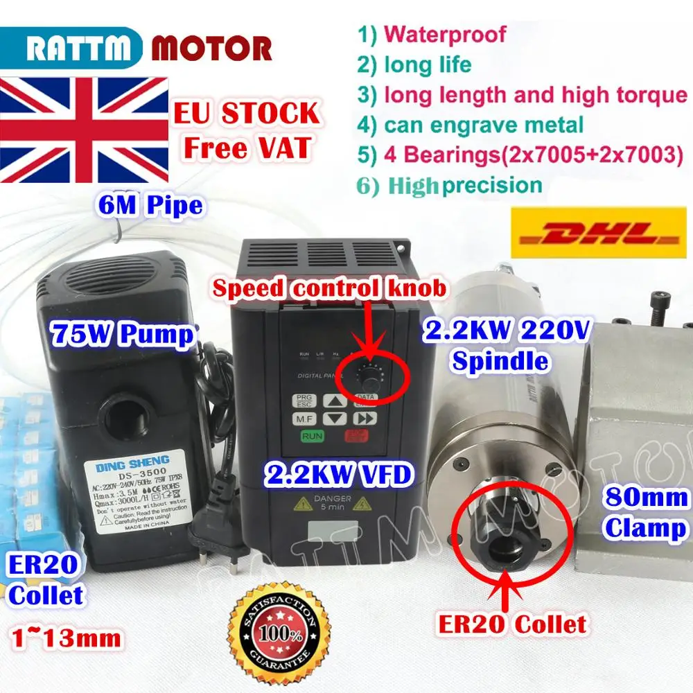 

Водонепроницаемый двигатель шпинделя 220 кВт с водяным охлаждением ER20, в, резной металл, инвертор, 80 мм зажим для фрезерного станка с ЧПУ, насо...