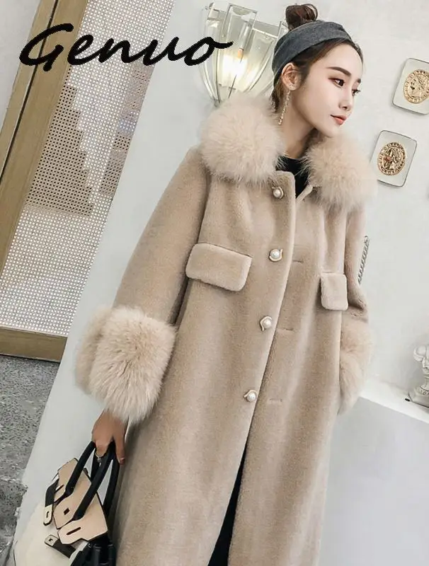 New Winter Thicken Faux Fur Coat Female Jacket Big Fur Collar  Pink Long Coat Korean Fur Jacket Manteau Femme Hiver