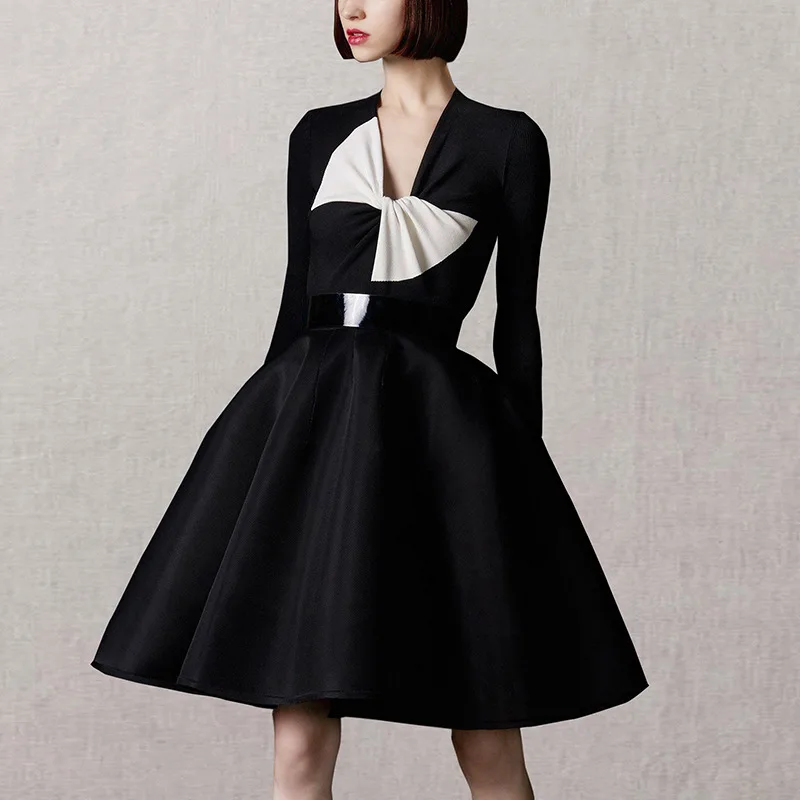 

High-End Evening Dress Women 2021 New Queen French Socialite Elegant Party Dress High Waist Slimming Long Sleeve Simple Dress