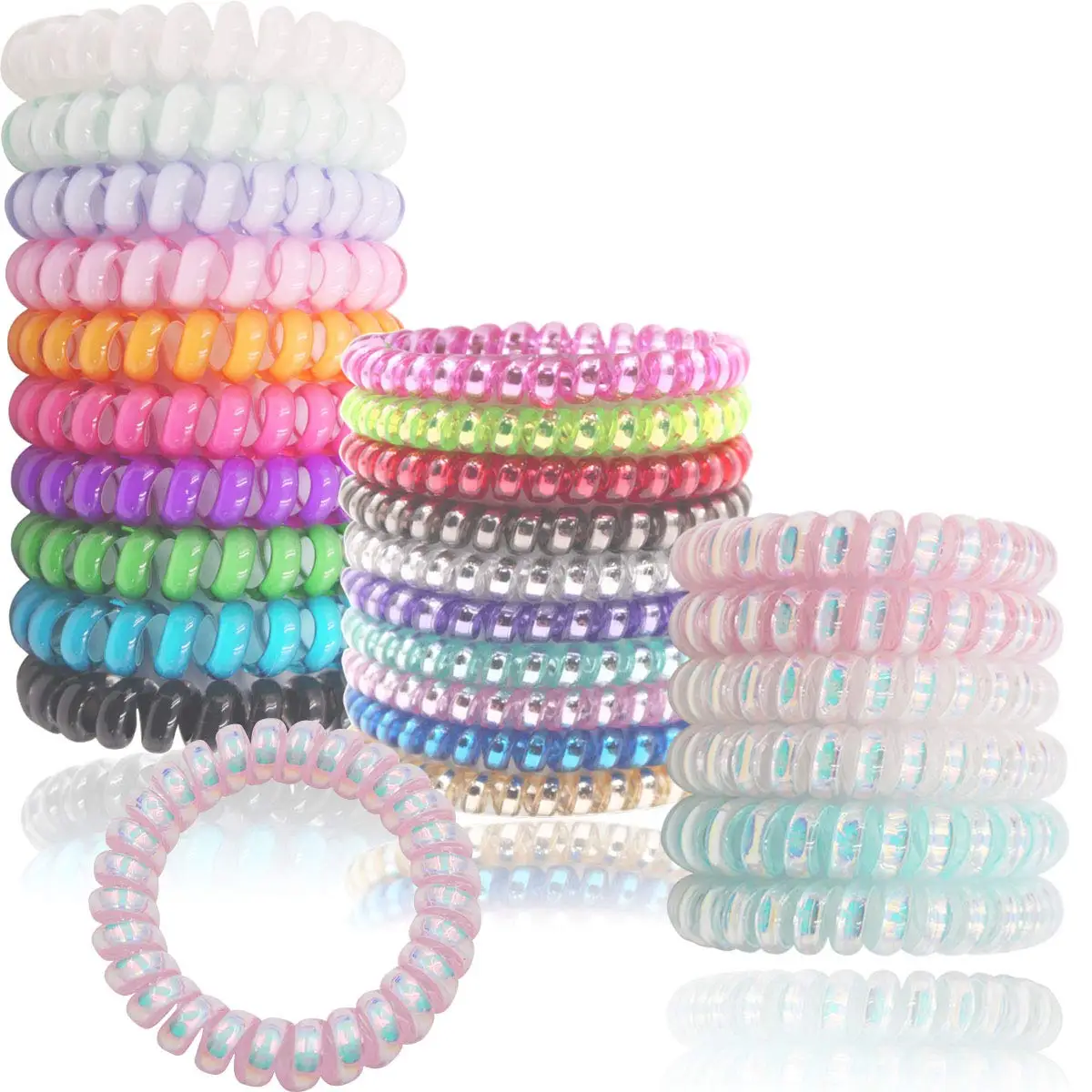 Women Matt Colors Glow in Dark Cloth Telephone Wire Rubber Bands Stretchy Colors Non-mark Spiral Coil Ropes Solid Hair Ties images - 6