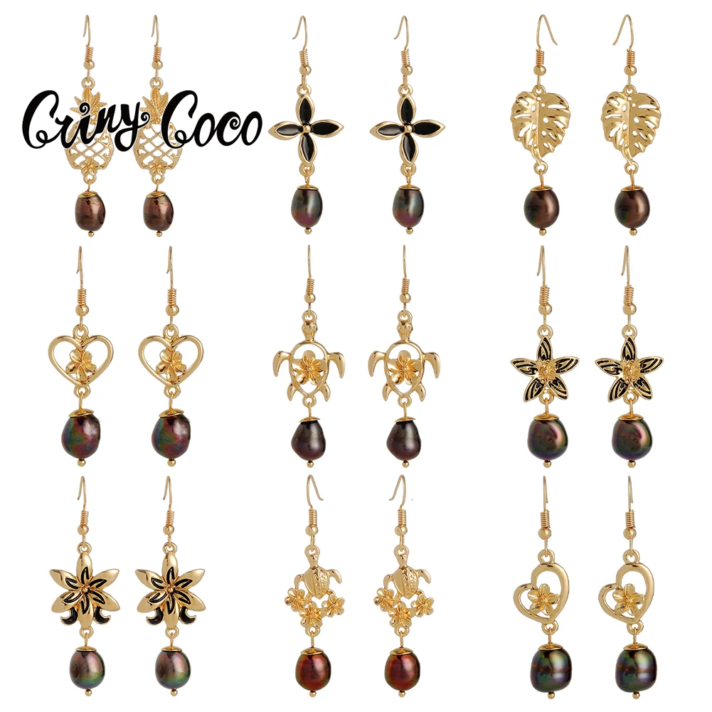 

Cring Coco Freshwater Pearl Women Earrings 2021 Hawaiian Polynesian Pineapple Drop dangling Earring Gold Jewelry dangling Mom
