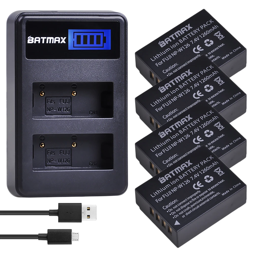 4 шт. 1260 мАч NP-W126 NP W126 NPW126 батареи+ ЖК двойное зарядное устройство для Fujifilm FinePix HS30EXR, HS33EXR, X-Pro1, X-E1, X-E2, X-M1 - Цвет: 4Pcs set