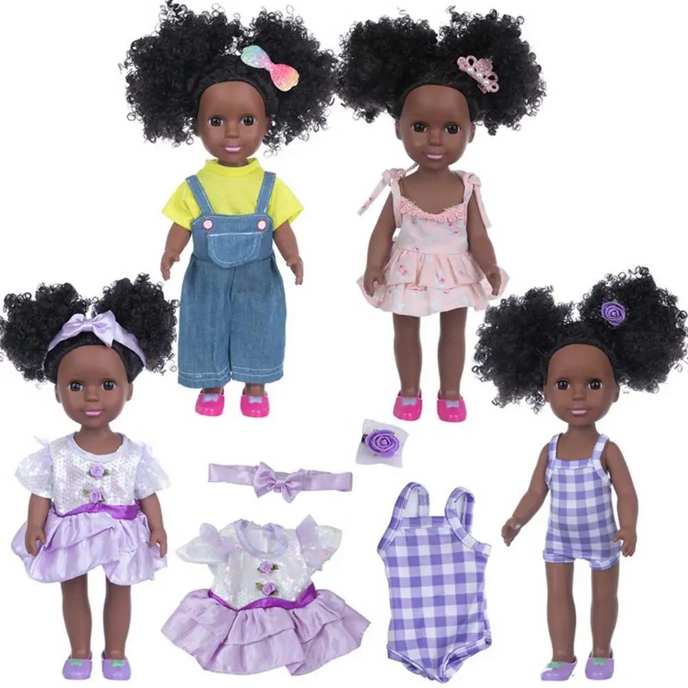 

Черная кукла 14 дюймов, африканская Кукла-младенец с кудрявыми волосами, комплекты одежды для девочек, кукла-младенец, черная кукла-младенец,...
