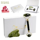 Натуральный нефритовый роликовый массажер для лица, подтягивающие инструменты, гуаша для лица с зеленым камнем, набор для ухода за кожей лица против старения и морщин, коробка