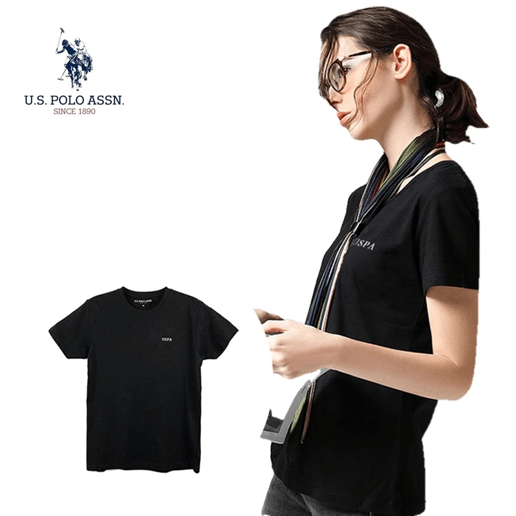 Американское поло. Универсальная хлопковая Футболка Assn. Черно-белая для мужчин и